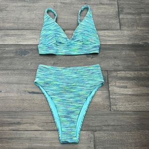 Aerie Space Dye Longline‎ Scoop Bikini Swim Top & High Cut Cheeky Bottom Size XS